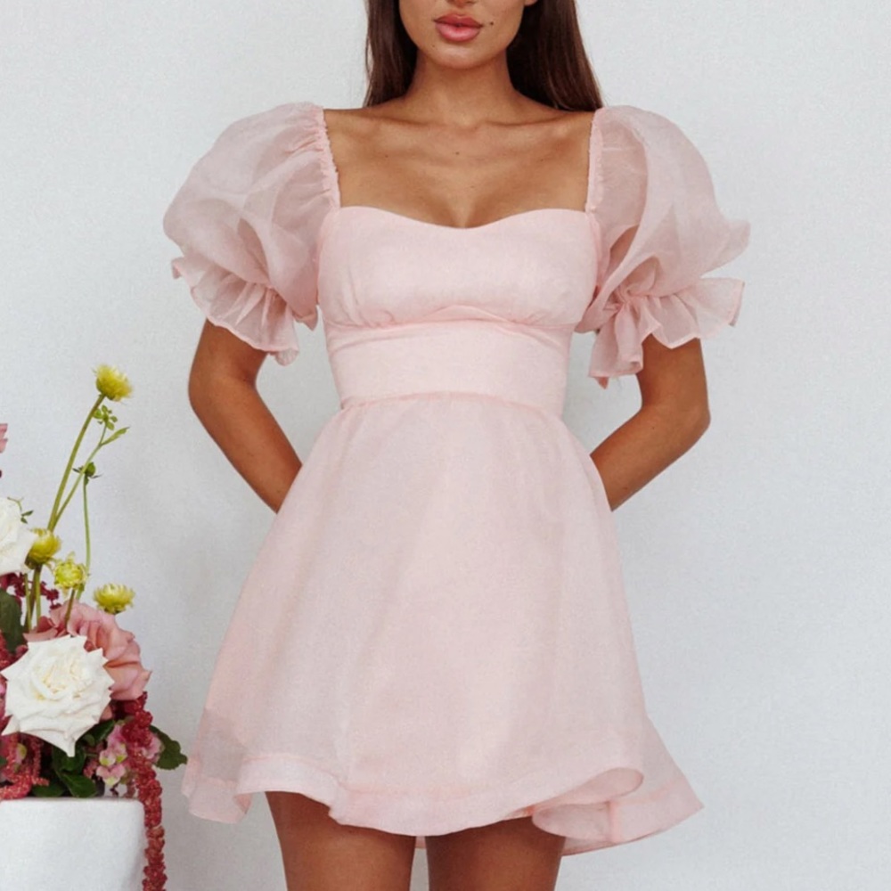 Puff Sleeve Mini Dress in Blush